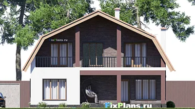Проект дома с мансардой 12 на 17, площадью 290 м² с террасой, балконом, цокольным этажом и 6 спальнями — фасад 6