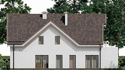 Проект дома с мансардой 11 на 20, площадью 240 м² с террасой, балконом, гаражом на 1 машину и 3 спальнями — фасад 4