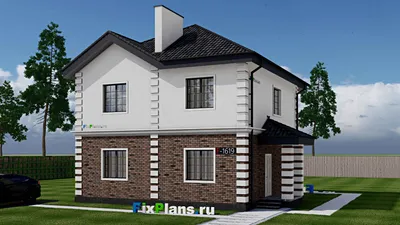 Проект двухэтажного дома 10 на 10, площадью 160 м² с террасой и 3 спальнями — фасад 2