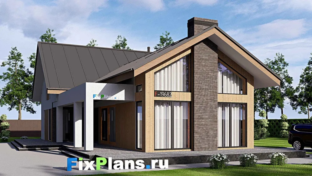 Проект дома с мансардой 16 на 22, площадью 350 м² с террасой, балконом и 4 спальнями — фасад 1