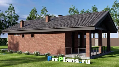 Проект одноэтажного дома 10 на 15, площадью 100 м² с террасой и 1 спальнями — фасад 2
