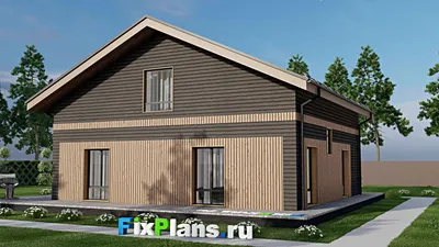 Проект дома с мансардой 16 на 17, площадью 280 м² с террасой и 4 спальнями — фасад 2