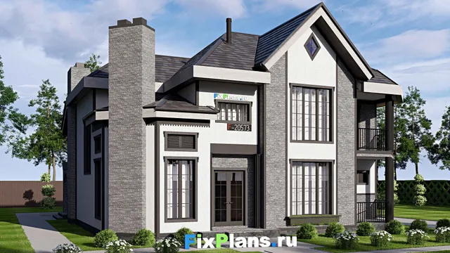 Проект двухэтажного дома 16 на 21, площадью 280 м² с террасой, балконом, гаражом на 2 машины и 4 спальнями