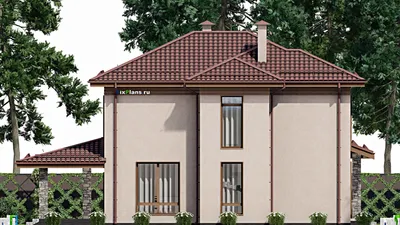 Проект двухэтажного дома 12 на 15, площадью 200 м² с террасой, гаражом на 1 машину и 5 спальнями (F-2222) — фасад 6