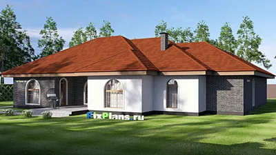 Проект одноэтажного дома 22 на 24, площадью 270 м² с террасой, гаражом на 2 машины и 4 спальнями — фасад 2
