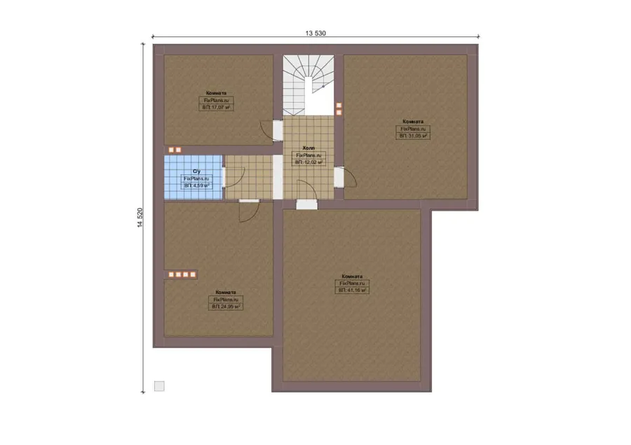 Проект двухэтажного дома 16 на 16, площадью 470 м² с террасой, балконом и 4 спальнями — Мансарда