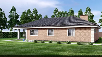 Проект одноэтажного дома 12 на 20, площадью 180 м² с террасой, гаражом на 1 машину и 3 спальнями (F-12545) — фасад 2