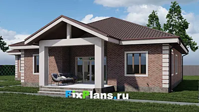Проект одноэтажного дома 20 на 22, площадью 270 м² с террасой, гаражом на 2 машины и 4 спальнями (F-0674) — фасад 2