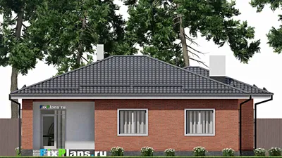 Проект одноэтажного дома 14 на 16, площадью 150 м² с террасой, гаражом на 1 машину и 2 спальнями — фасад 6