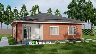 Проект одноэтажного дома 14 на 16, площадью 150 м² с террасой, гаражом на 1 машину и 2 спальнями — фасад 2