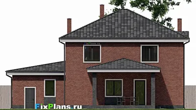 Проект двухэтажного дома 13 на 17, площадью 260 м² с террасой, баней, гаражом на 1 машину и 3 спальнями — фасад 4