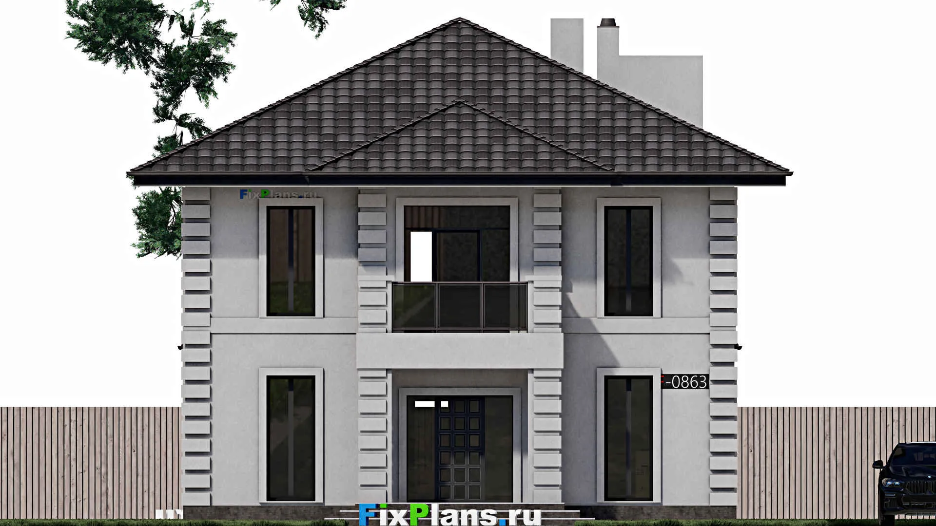 F-0863 - Проект двухэтажного дома 11 на 12, площадью 200 м² с террасой и 4 спальнями