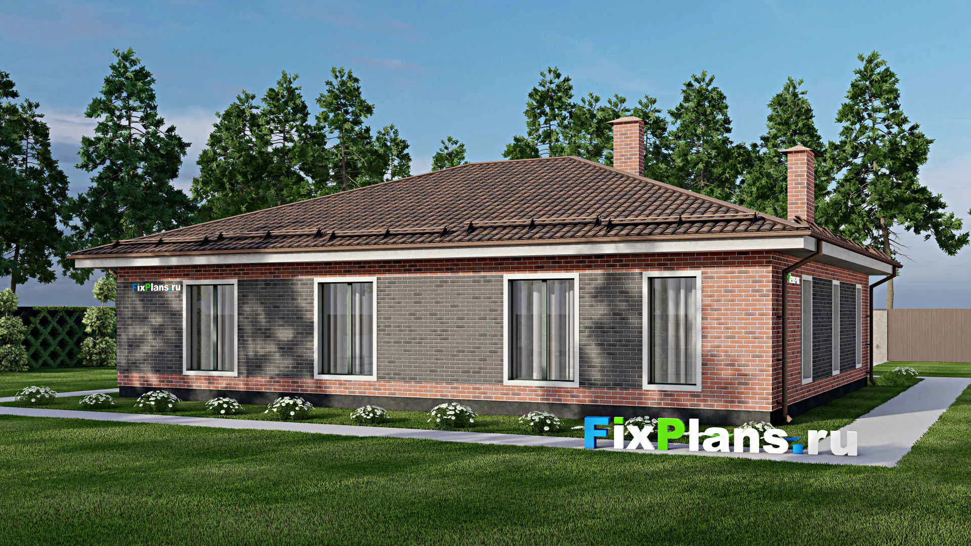 F-10691 - Проект одноэтажного дома 10 на 14, площадью 170 м² с гаражом на 2 машины и 3 спальнями