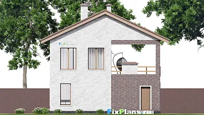 Проект двухэтажного дома 10 на 10, площадью 140 м² с балконом, баней, гаражом на 1 машину и 2 спальнями — фасад 6