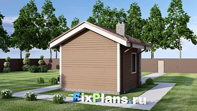 Проект бани 5 на 7, площадью 30 м² с комнатой отдыха и терассой — фасад 2