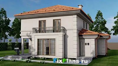 Проект двухэтажного дома 14 на 15, площадью 220 м² с 4 спальнями — фасад 2