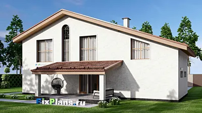 Проект дома с мансардой 12 на 18, площадью 230 м² с террасой, балконом, гаражом на 1 машину и 4 спальнями — фасад 2