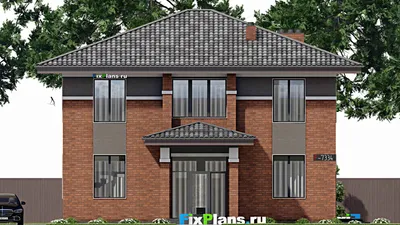 Проект двухэтажного дома 14 на 15, площадью 210 м² с 3 спальнями — фасад 3