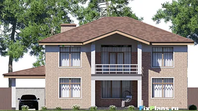 Проект двухэтажного дома 18 на 18, площадью 290 м² с террасой, балконом и 5 спальнями — фасад 6