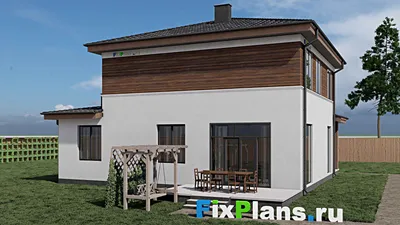 Проект двухэтажного дома 12 на 13, площадью 220 м² с террасой, гаражом на 1 машину и 4 спальнями — фасад 2