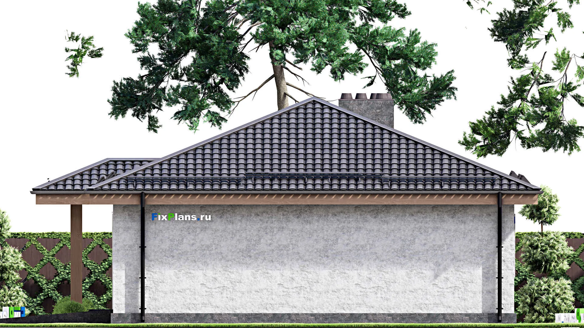 F-13661 - Проект одноэтажного дома 12 на 24, площадью 190 м² с гаражом на 2 машины и 3 спальнями