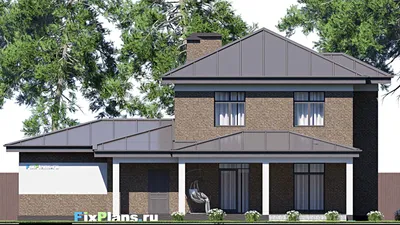 Проект двухэтажного дома 17 на 18, площадью 250 м² с террасой, гаражом на 2 машины и 4 спальнями — фасад 6