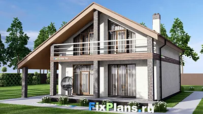Проект дома с мансардой 13 на 15, площадью 240 м² с террасой, балконом и 5 спальнями — фасад 2