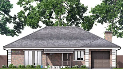 Проект одноэтажного дома 14 на 18, площадью 180 м² с террасой, гаражом на 1 машину и 3 спальнями — фасад 3
