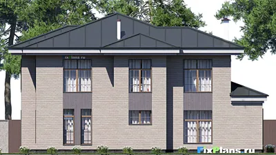 Проект двухэтажного дома 15 на 17, площадью 280 м² с террасой, балконом и 4 спальнями — фасад 6