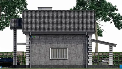 Проект дома с мансардой 10 на 14, площадью 230 м² с террасой, балконом, гаражом на 1 машину и 5 спальнями — фасад 5