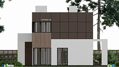 Проект двухэтажного дома 11 на 19, площадью 230 м² с террасой, балконом, гаражом на 2 машины и 4 спальнями — фасад 5
