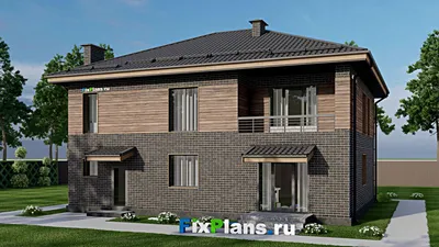 Проект двухэтажного дома 11 на 14, площадью 230 м² с балконом, гаражом на 1 машину и 4 спальнями — фасад 2
