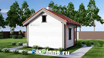 Проект бани 6 на 7, площадью 30 м² с комнатой отдыха и терассой — фасад 2