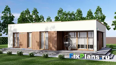 Проект одноэтажного дома 17 на 17, площадью 230 м² с террасой, гаражом на 2 машины и 3 спальнями — фасад 2