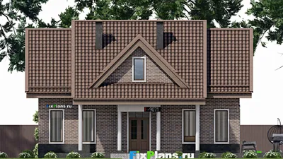 Проект дома с мансардой 11 на 16, площадью 260 м² с террасой и 2 спальнями — фасад 3