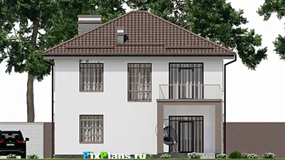 Проект двухэтажного дома 11 на 14, площадью 200 м² с террасой, балконом и 4 спальнями — фасад 6