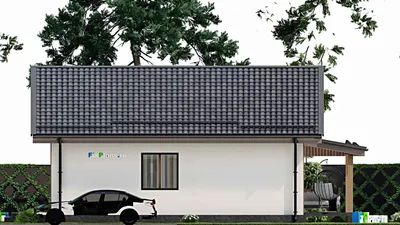 Проект одноэтажного дома 11 на 11, площадью 120 м² с террасой и 3 спальнями — фасад 5