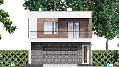 Проект двухэтажного дома 11 на 24, площадью 280 м² с террасой, балконом, гаражом на 2 машины и 3 спальнями — фасад 4