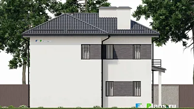 Проект двухэтажного дома 12 на 12, площадью 200 м² с террасой, балконом и 4 спальнями — фасад 6