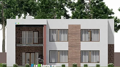 Проект двухэтажного дома 18 на 18, площадью 330 м² с террасой, балконом, гаражом на 2 машины и 3 спальнями — фасад 6