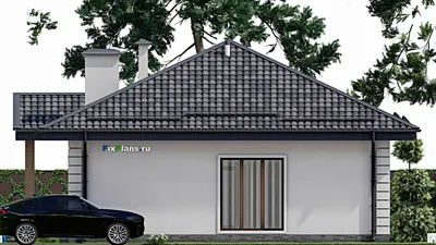 Проект одноэтажного дома 12 на 12, площадью 100 м² с 2 спальнями — фасад 5
