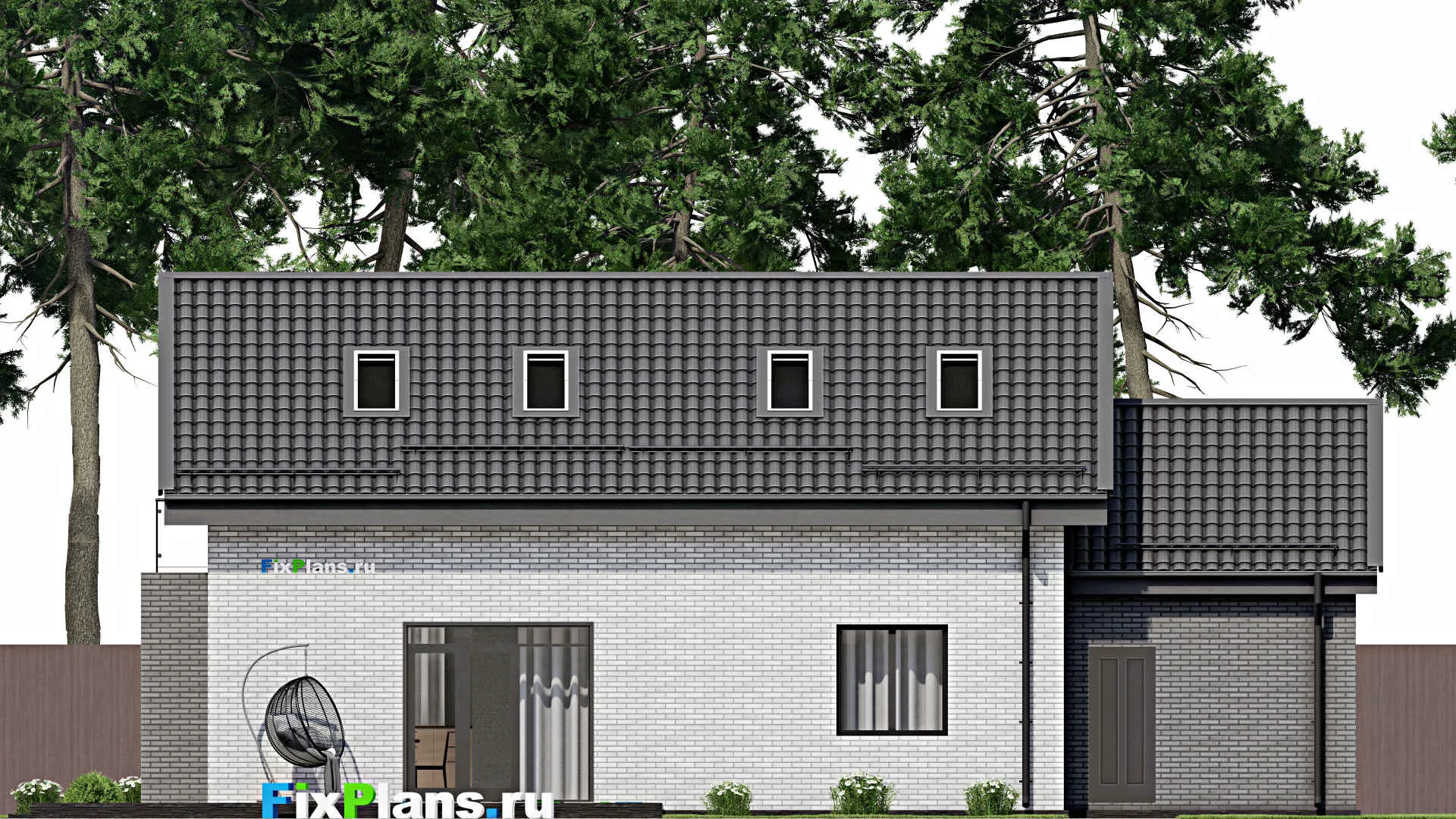 F-2825 - Проект дома с мансардой 9 на 17, площадью 210 м² с террасой, балконом, гаражом на 1 машину и 4 спальнями