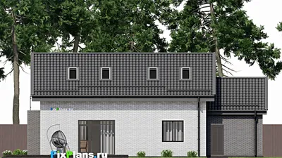 Проект дома с мансардой 9 на 17, площадью 210 м² с террасой, балконом, гаражом на 1 машину и 4 спальнями (F-2825) — фасад 6