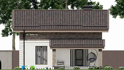 Проект дома с мансардой 9 на 11, площадью 140 м² с террасой и 3 спальнями — фасад 6