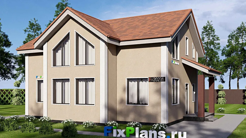 Проект дома с мансардой 12 на 14, площадью 160 м² с 5 спальнями — фасад 1