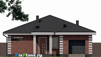 Проект одноэтажного дома 13 на 17, площадью 160 м² с террасой, гаражом на 1 машину и 2 спальнями — фасад 3