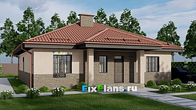 Проект одноэтажного дома 13 на 13, площадью 150 м² с 4 спальнями