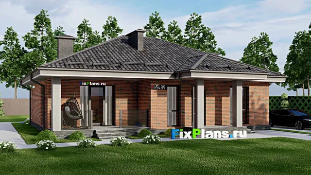 Проект одноэтажного дома 12 на 14, площадью 130 м² с террасой и 3 спальнями