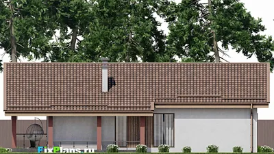 Проект одноэтажного дома 13 на 18, площадью 260 м² с террасой, цокольным этажом и 2 спальнями — фасад 6