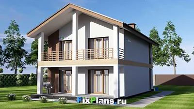 Проект двухэтажного дома 10 на 15, площадью 200 м² с террасой, балконом и 5 спальнями — фасад 2